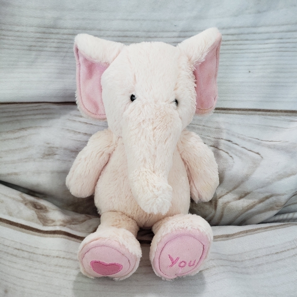 Jellycat Pink Elephant Rattle Plush Toy Heart Love You Feet Little 9 Inch